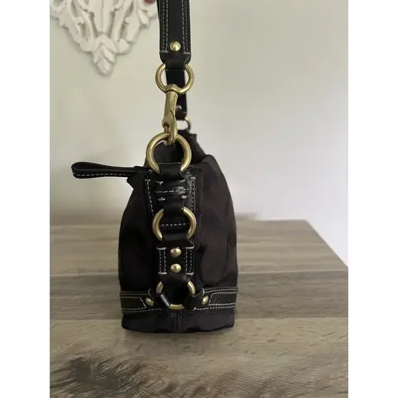 Coach Black Monogram Mini Carly Tote Bag Leather Brass y2k Vintage Signature - Picture 4 of 13